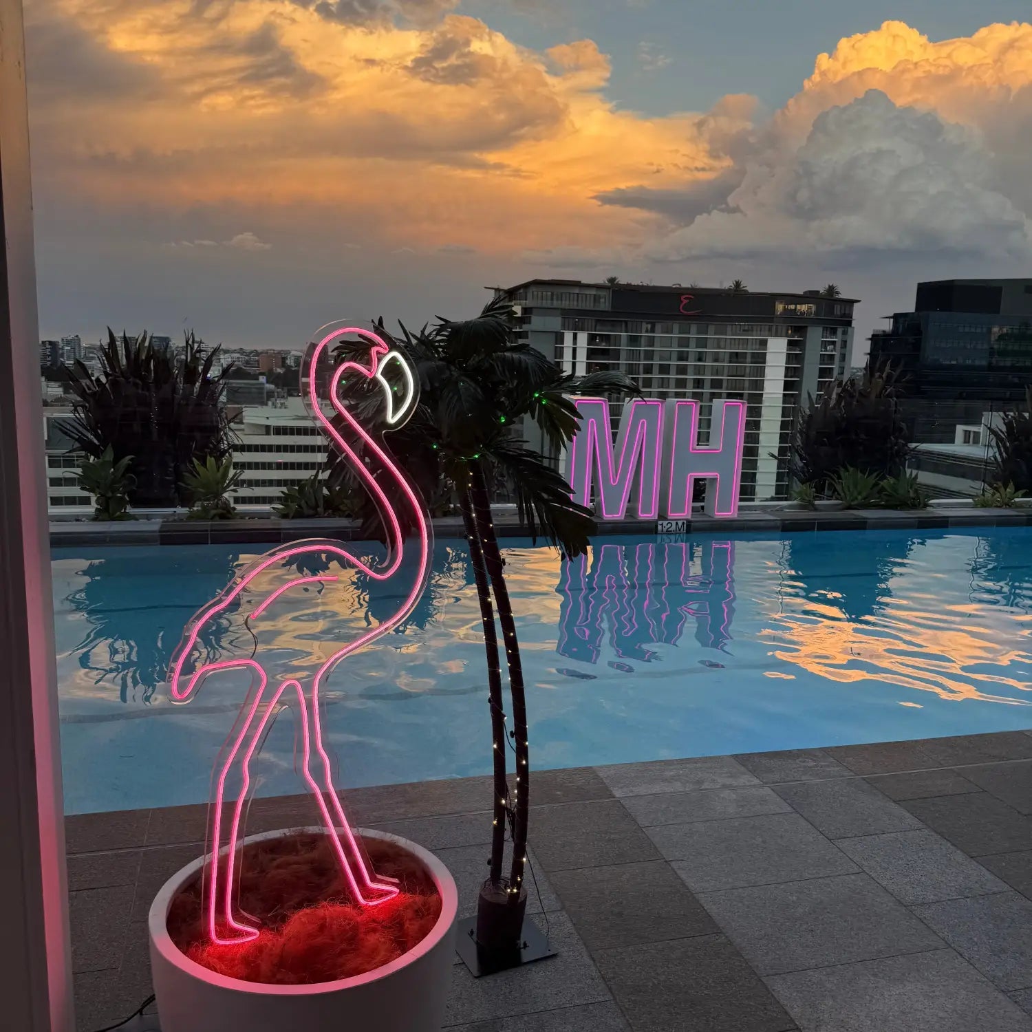 Pink Neon Fun at a Rooftop Christmas Party
