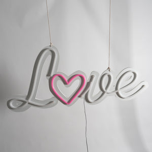 "Love" Self-Hang Heart-Insert NEON - White and Pink