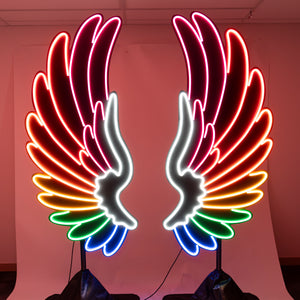 Angel Wings Set of 2 w Stands NEON