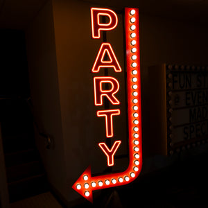 GIANT PARTY Sign w Left-Hand Arrow Neon/Bulb