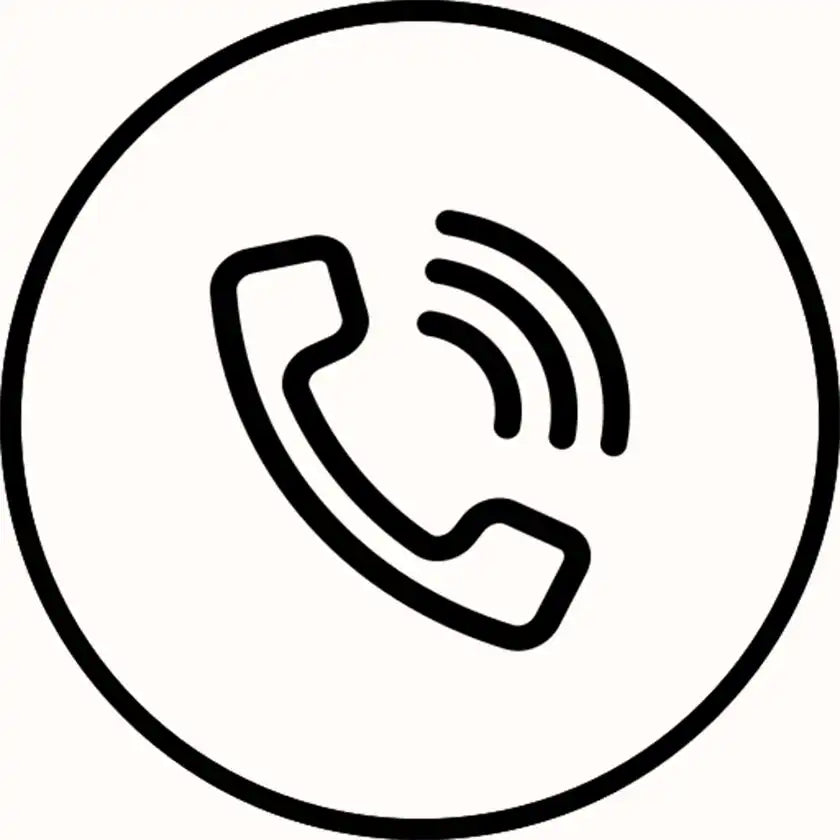 Black phone icon within a circle.