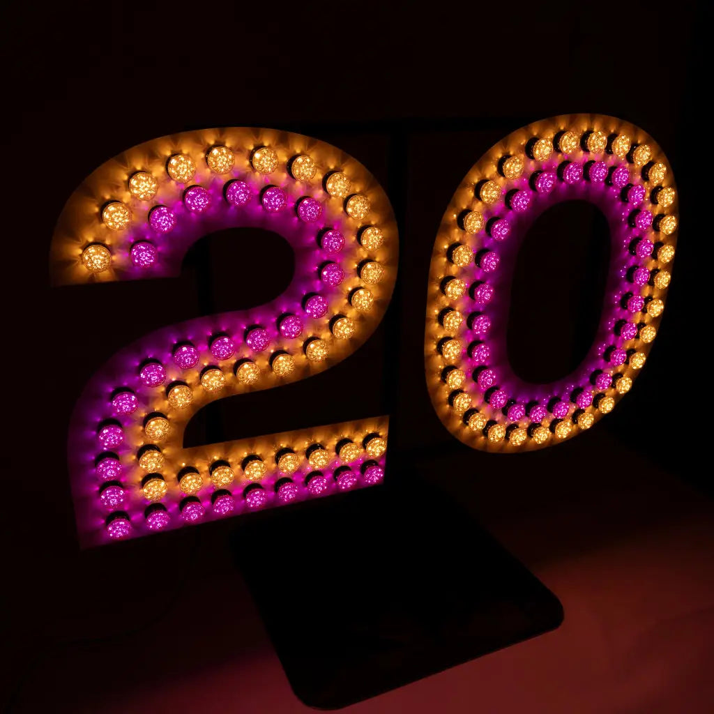 GIANT 20 Sign Double Bulbed - Birthday Sign Hire Brisbane