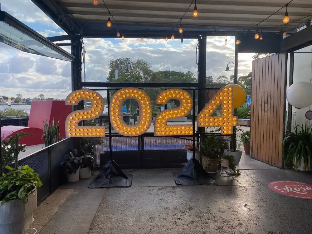 Illuminated 2024 sign.