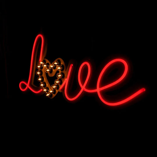 Red Neon Love Sign w Bulb Heart