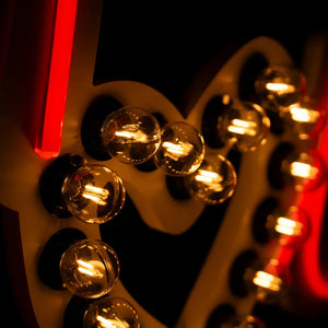 Red Neon Love Sign w Bulb Heart - Neon Sign Hire Brisbane